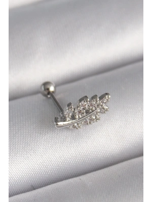 ® 316L Çelik Gümüş Renk Zirkon Taşlı Dal Tragus Piercing