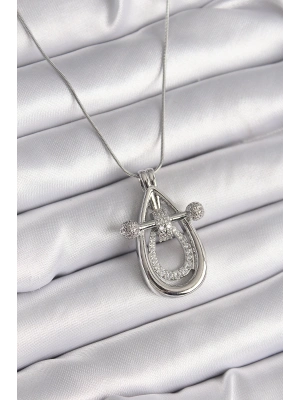 ® 316L Çelik Gümüş Renk Zirkon Taşlı Damla Model Kadın Kolye