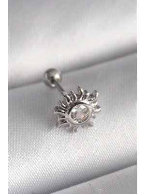 ® 316L Çelik Gümüş Renk Zirkon Taşlı Güneş Tragus Piercing