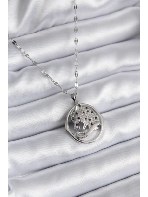 ® 316L Çelik Gümüş Renk Zirkon Taşlı Jaguar Model Kadın Kolye