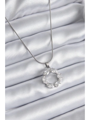 ® 316L Çelik Gümüş Renk Zirkon Taşlı Kadın Kolye