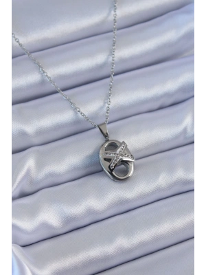 ® 316L Çelik Gümüş Renk Zirkon Taşlı Kadın Kolye