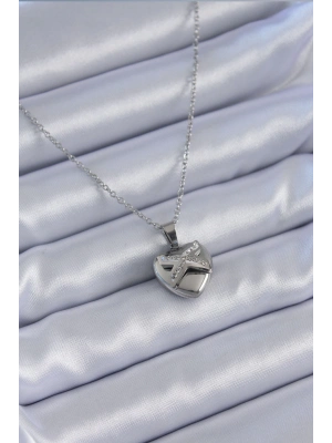 ® 316L Çelik Gümüş Renk Zirkon Taşlı Kalp Model Kadın Kolye