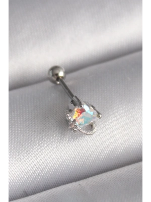 ® 316L Çelik Gümüş Renk Zirkon Taşlı Kalp Tragus Piercing