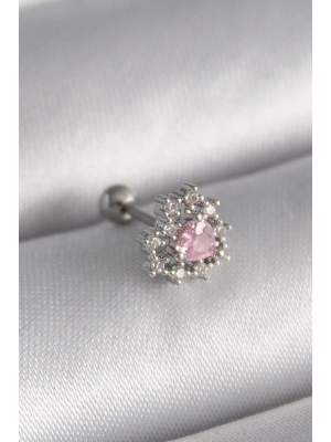 ® 316L Çelik Gümüş Renk Zirkon Taşlı Kalp Tragus Piercing