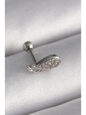 ® 316L Çelik Gümüş Renk Zirkon Taşlı Kanat Tragus Piercing