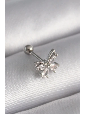 ® 316L Çelik Gümüş Renk Zirkon Taşlı Kelebek Tragus Piercing