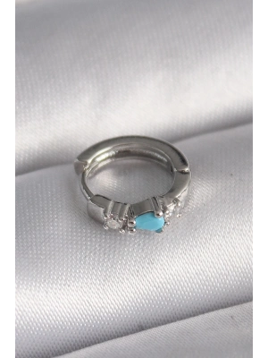 ® 316L Çelik Gümüş Renk Zirkon Taşlı Mavi Boncuk Detay Tragus Piercing