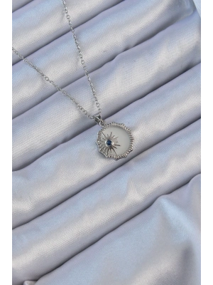 ® 316L Çelik Gümüş Renk Zirkon Taşlı Mineli Kutup Yıldızı Kolye