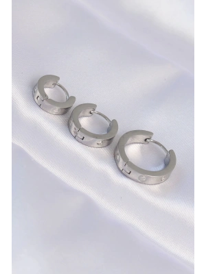 ® 316L Çelik Gümüş Renk Zirkon Taşlı Model 3lü Halka Küpe