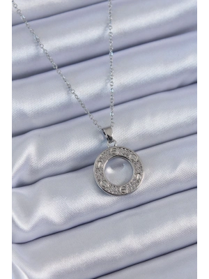 ® 316L Çelik Gümüş Renk Zirkon Taşlı Model Kadın Kolye