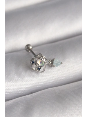 ® 316L Çelik Gümüş Renk Zirkon Taşlı Sallantı Kalp Detay Tragus Piercing