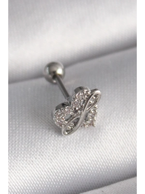 ® 316L Çelik Gümüş Renk Zirkon Taşlı Sonsuzluk Detay Tragus Piercing