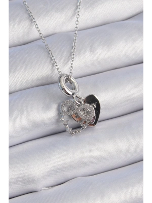 ® 316L Çelik Gümüş Renk Zirkon Taşlı Sonsuzluk Kalp Figür Charm Model Kadın Kolye