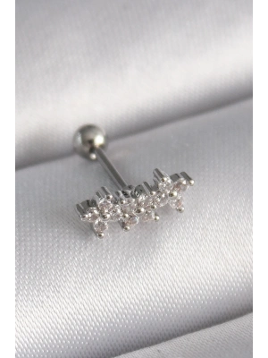 ® 316L Çelik Gümüş Renk Zirkon Taşlı Yonca Tragus Piercing
