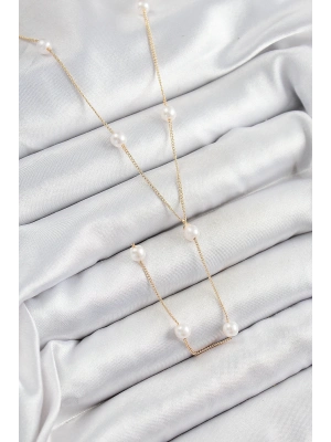 ® Pirinç İnci Figürlü Y Model Gold Renk Kadın Kolye