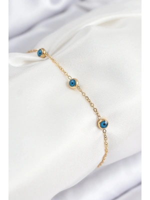 ® 316L Çelik Nazar Boncuğu Model Gold Renk Kadın Bileklik