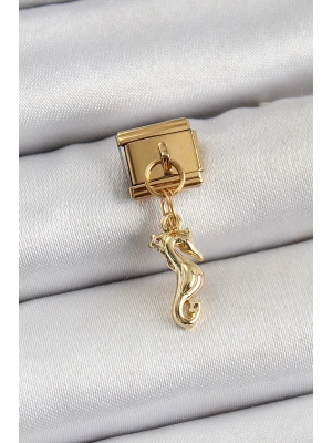 ® 316L Çelik Sallantılı Deniz Atı Model Gold Renk Nomination Charm