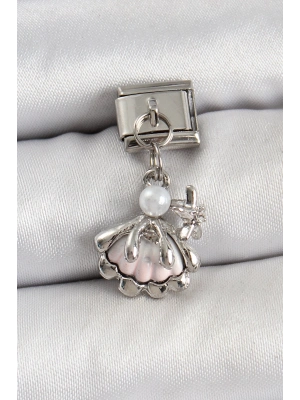 ® 316L Çelik Sallantılı İnci Detaylı İstiridye Model Gümüş Renk Nomination Charm