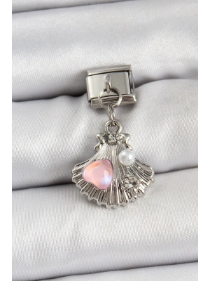 ® 316L Çelik Sallantılı İnci Detaylı İstiridye Model Gümüş Renk Nomination Charm