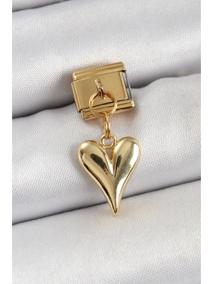 ® 316L Çelik Sallantılı Kalp Model Gold Renk Nomination Charm