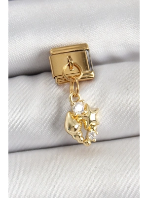 ® 316L Çelik Sallantılı Zirkon Taşlı Deniz Kabuğu Ve Yıldız Model Gold Renk Nomination Charm