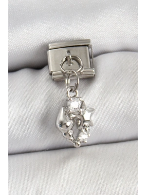 ® 316L Çelik Sallantılı Zirkon Taşlı Deniz Kabuğu Ve Yıldız Model Gümüş Renk Nomination Charm
