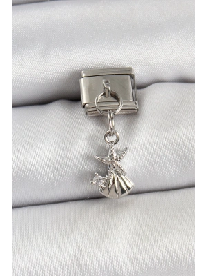 ® 316L Çelik Sallantılı Zirkon Taşlı Deniz Yıldızı Ve İstiridye Model Gümüş Renk Nomination Charm