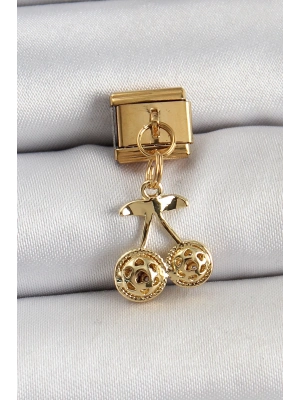 ® 316L Çelik Sallantılı Zirkon Taşlı Fiyonk Model Gold Renk Nomination C316L Çelik Sallantılı Kiraz Model Gold Renk Nomination Charm