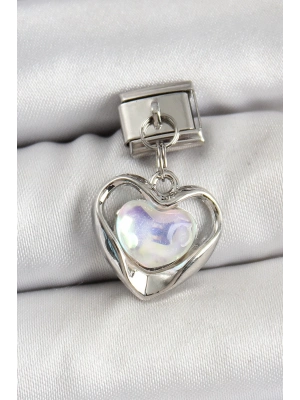 ® 316L Çelik Sallantılı Zirkon Taşlı Kalp Model Gümüş Renk Nomination Charm