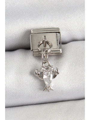 ® 316L Çelik Sallantılı Zirkon Taşlı Yengeç Model Gümüş Renk Nomination Charm