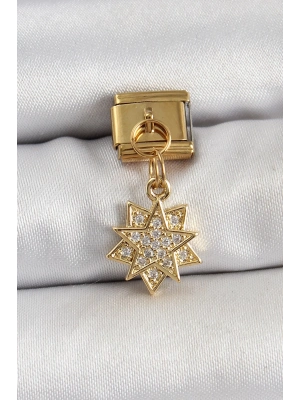 ® 316L Çelik Sallantılı Zirkon Taşlı Yıldız Model Gold Renk Nomination Charm