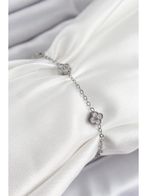 ® 316L Çelik Yonca Model Gümüş Renk Kadın Bileklik