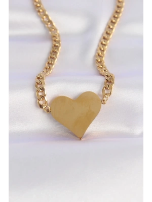 ® 316L Çelik Zincir Altın Renk Düz Plaka Kalp Kolye