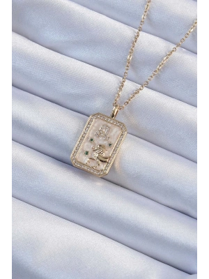 ® 316L Çelik Zincir Altın Renk Zirkon Taşlı Aslan Figürlü Tarot Kolye