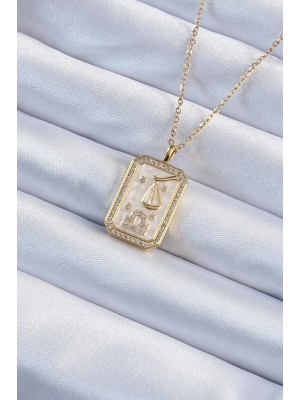 ® 316L Çelik Zincir Altın Renk Zirkon Taşlı Çerçeveli Tarot Kolye