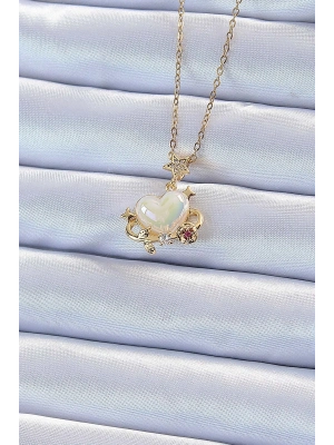 ® 316L Çelik Zincir Altın Renk Zirkon Taşlı Gezegen Görünümlü Kalp Kolye