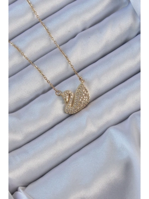 ® 316L Çelik Zincir Altın Renk Zirkon Taşlı Kuğu Kolye