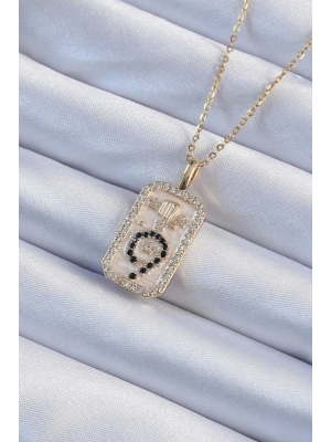 ® 316L Çelik Zincir Altın Renk Zirkon Taşlı Minimal Papatya Figürlü Tarot Kolye