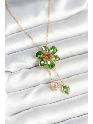 ® 316L Çelik Zincir Gold Renk Çiçek Model Sallantılı Kadın Kolye