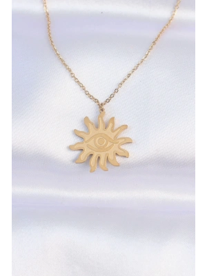 ® 316L Çelik Zincir Gold Renk Göz Güneşi Tasarımlı Kolye