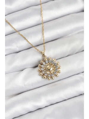 ® 316L Çelik Zincir Gold Renk Güneş Model Kadın Kolye
