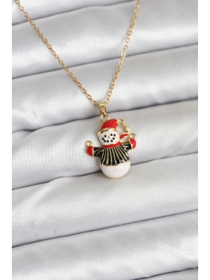 ® 316L Çelik Zincir Gold Renk Kardan Adam Figürlü Yılbaşı Temalı Kadın Kolye