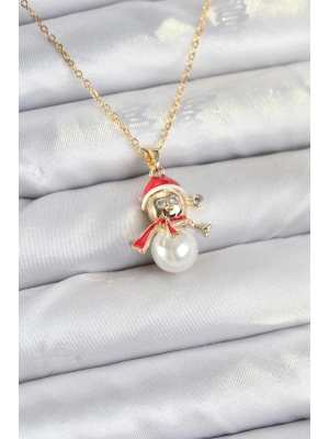 ® 316L Çelik Zincir Gold Renk Kardan Adam Model Yılbaşı Temalı Kadın Kolye