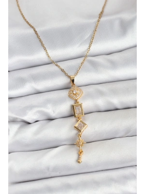 ® 316L Çelik Zincir Gold Renk Kutup Yıldızı Enerji Model Kadın Y Kolye