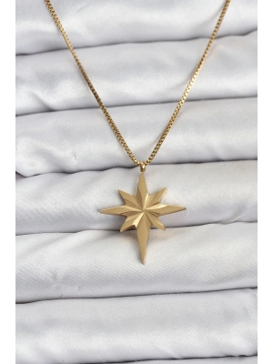 ® 316L Çelik Zincir Gold Renk Kutup Yıldızı Model 60 cm Zincir Kadın Kolye