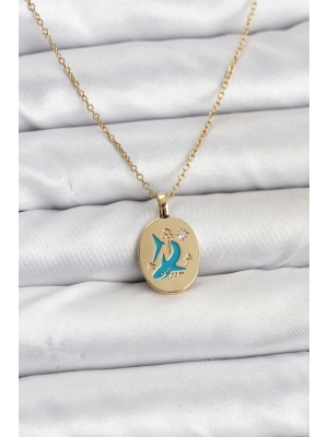 ® 316L Çelik Zincir Gold Renk Shark Figür Kadın Kolye