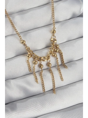 ® 316L Çelik Zincir Gold Renk Topçuk Detay Sallantılı Zincir Kolye