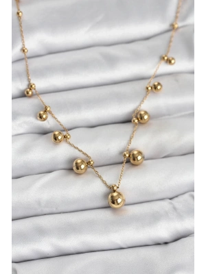 ® 316L Çelik Zincir Gold Renk Topçuklu Kolye