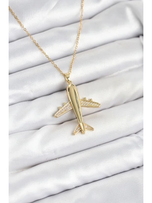 ® 316L Çelik Zincir Gold Renk Uçak Model Kadın Kolye